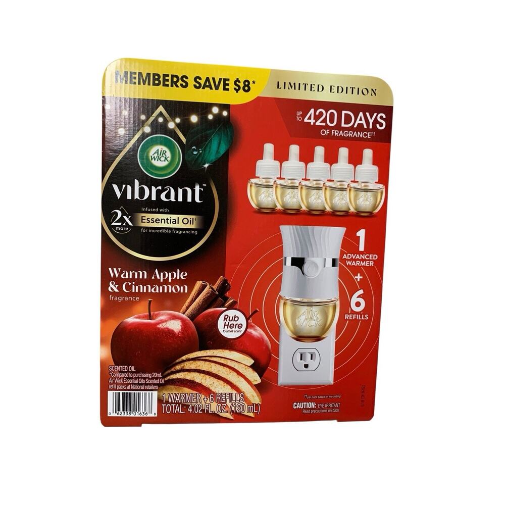 Air Wick Vibrant Plug Warm Apple &‎ 6 Cinnamon Air Freshener Essential Oils